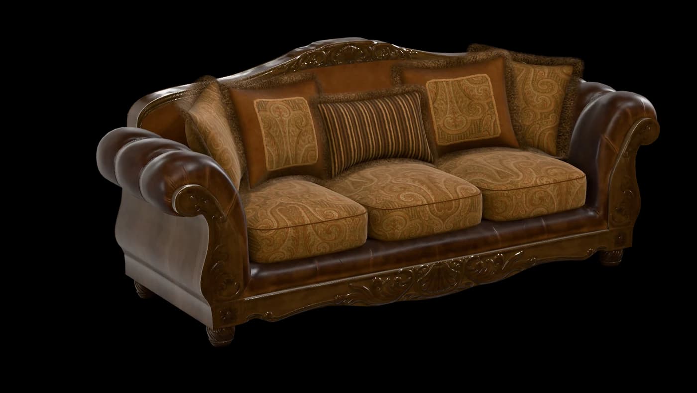 Heritage Leather & Walnut Sofa